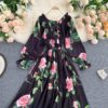 Sweet Flower Slash Neck Long Sleeve Off Shoulder A-line Dress - Image 17