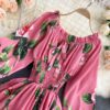 Sweet Flower Slash Neck Long Sleeve Off Shoulder A-line Dress - Image 20