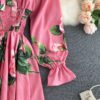 Sweet Flower Slash Neck Long Sleeve Off Shoulder A-line Dress - Image 24