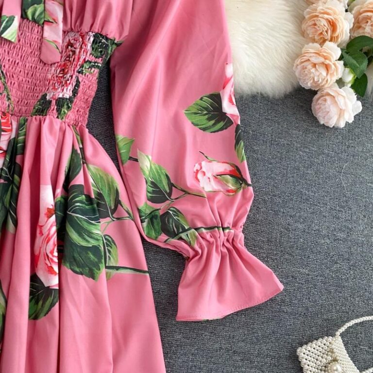 Sweet Flower Slash Neck Long Sleeve Off Shoulder A-line Dress - Image 24