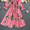 Sweet Flower Slash Neck Long Sleeve Off Shoulder A-line Dress - Image 25