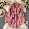 Turn-Down Collar Long Sleeve Button Solid Office Dress Outwear - Image 2