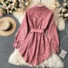 Turn-Down Collar Long Sleeve Button Solid Office Dress Outwear - Image 4