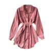 Turn-Down Collar Long Sleeve Button Solid Office Dress Outwear - Image 5