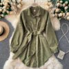 Turn-Down Collar Long Sleeve Button Solid Office Dress Outwear - Image 6