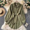 Turn-Down Collar Long Sleeve Button Solid Office Dress Outwear - Image 7