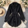 Turn-Down Collar Long Sleeve Button Solid Office Dress Outwear - Image 8