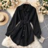 Turn-Down Collar Long Sleeve Button Solid Office Dress Outwear - Image 9