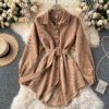 Turn-Down Collar Long Sleeve Button Solid Office Dress Outwear - Image 10