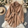 Turn-Down Collar Long Sleeve Button Solid Office Dress Outwear - Image 11