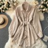 Turn-Down Collar Long Sleeve Button Solid Office Dress Outwear - Image 12