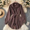 Turn-Down Collar Long Sleeve Button Solid Office Dress Outwear - Image 14
