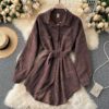 Turn-Down Collar Long Sleeve Button Solid Office Dress Outwear - Image 15