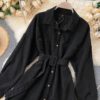 Turn-Down Collar Long Sleeve Button Solid Office Dress Outwear - Image 16