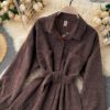 Turn-Down Collar Long Sleeve Button Solid Office Dress Outwear - Image 17