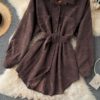 Turn-Down Collar Long Sleeve Button Solid Office Dress Outwear - Image 18