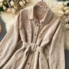 Turn-Down Collar Long Sleeve Button Solid Office Dress Outwear - Image 19