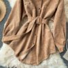 Turn-Down Collar Long Sleeve Button Solid Office Dress Outwear - Image 22