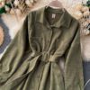 Turn-Down Collar Long Sleeve Button Solid Office Dress Outwear - Image 23