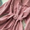 Turn-Down Collar Long Sleeve Button Solid Office Dress Outwear - Image 26