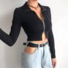 Turn Down Collar Long Sleeve Crop Jackets - Image 2
