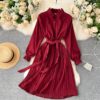 Turn-down Collar Long Sleeve Elegant A-line Office Dresses