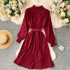 Turn-down Collar Long Sleeve Elegant A-line Office Dresses - Image 3