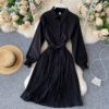Turn-down Collar Long Sleeve Elegant A-line Office Dresses - Image 4