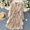 Turn-down Collar Long Sleeve Elegant A-line Office Dresses - Image 6