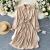 Turn-down Collar Long Sleeve Elegant A-line Office Dresses - Image 7