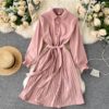 Turn-down Collar Long Sleeve Elegant A-line Office Dresses - Image 8