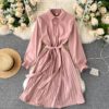 Turn-down Collar Long Sleeve Elegant A-line Office Dresses - Image 9