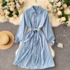 Turn-down Collar Long Sleeve Elegant A-line Office Dresses - Image 11