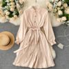 Turn-down Collar Long Sleeve Elegant A-line Office Dresses - Image 13