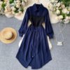 Turn-down Collar Long Sleeve Fashion A-line Dresses - Image 2