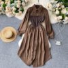 Turn-down Collar Long Sleeve Fashion A-line Dresses - Image 7