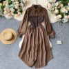 Turn-down Collar Long Sleeve Fashion A-line Dresses - Image 8