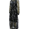 Turndown Collar Long Sleeve Floral Print Tulle Long Dress - Image 3