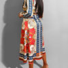 Turndown Collar Long Sleeve Lace Up Striped Long Dress - Image 2