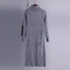 Turtle Neck Knitted Slim Long Sleeve Split Sweater Dresses - Image 5
