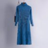 Turtle Neck Knitted Slim Long Sleeve Split Sweater Dresses - Image 6