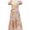V-Neck Short Sleeves Printed Lace Up Irregular Long Dress - Image 2