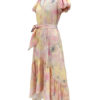 V-Neck Short Sleeves Printed Lace Up Irregular Long Dress - Image 3