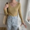 V-Neck Solid Tops Minimalist Slim Bottoming Sweaters
