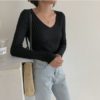 V-Neck Solid Tops Minimalist Slim Bottoming Sweaters - Image 4