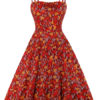 Vintage Sleeveless Straps Neck Floral Print Bows Rockabilly Swing Dress