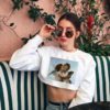 Angel print long-sleeved short section navel sweatshirt