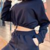 Batwing Sleeve Hooded Cropped Tops Calf Length Sport Casual Pants - Image 11