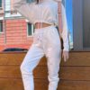 Batwing Sleeve Hooded Cropped Tops Calf Length Sport Casual Pants - Image 4