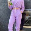 Batwing Sleeve Hooded Cropped Tops Calf Length Sport Casual Pants - Image 6